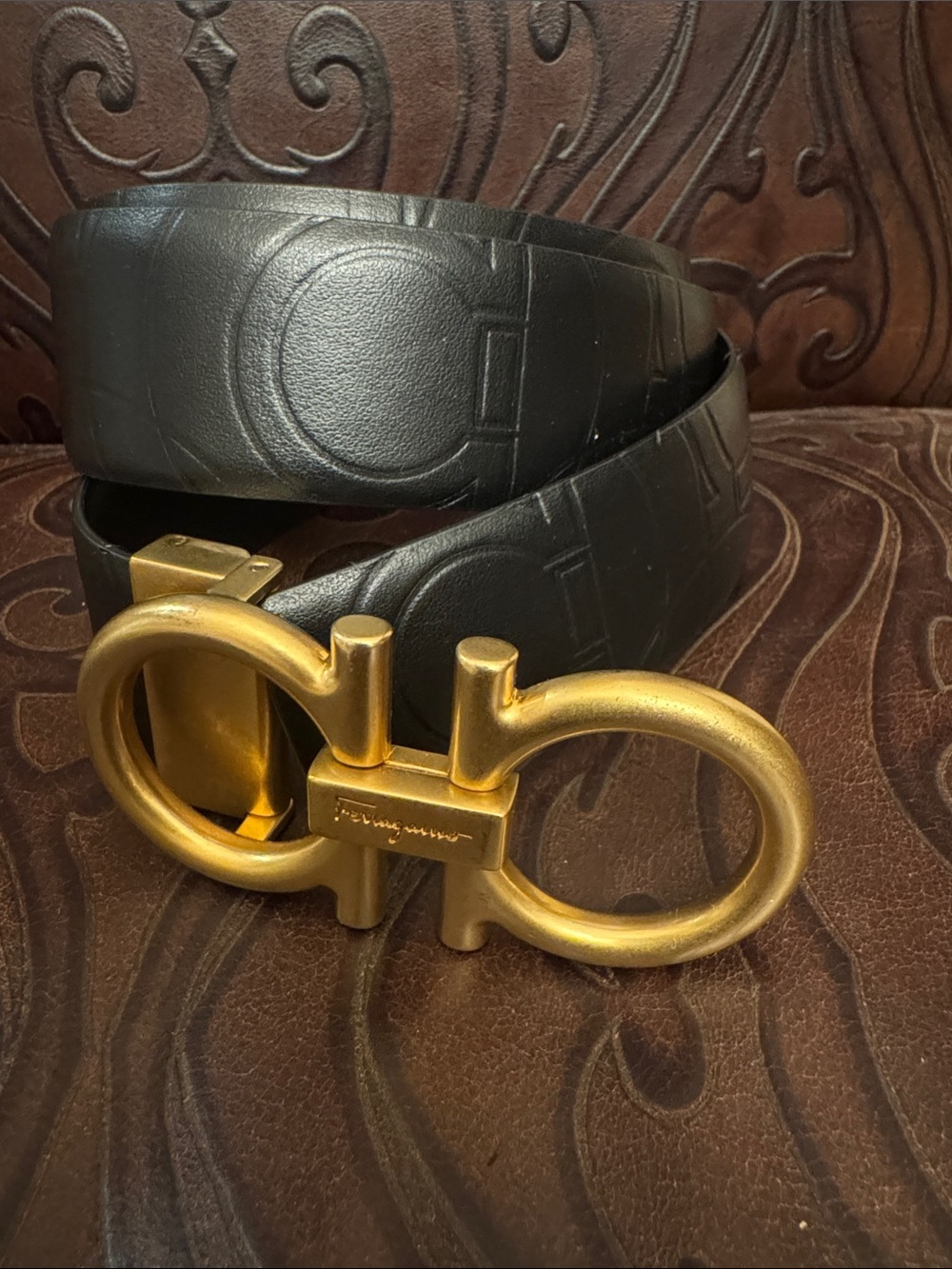 Gold Buckle Black Leather Men's Belt - Designer Style
